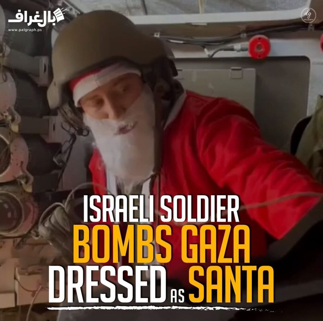 ISRAELI-SOLDIER-BOMBS-GAZA-DRESSED-AS-SANTA-e1704186748490