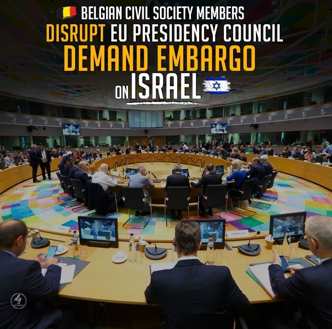 BELGIAN-CIVIL-SOCIETY-MEMBERS-DISRUPT-EU-PRESIDENCY-COUNCIL-DEMAND-EMBARGO-ON-ISRAEL-e1706459120146