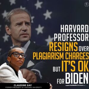 “تقدم جامعة هارفارد الاستقالة بسبب اتهامات
 بالسرقة الأدبية ولكن لا بأس بالنسبة لبايدن”