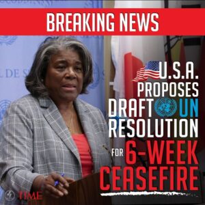 BREAKING NEWS
U.S.A. PROPOSES DRAFT UN RESOLUTION FOR 6-WEEK CEASEFIRE