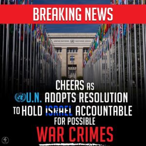 BREAKING NEWS  CHEERS AS U.N. ADOPTS RESOLUTION TO HOLD ISRAEL ACCOUNTABLE FOR POSSIBLE WAR CRIMES