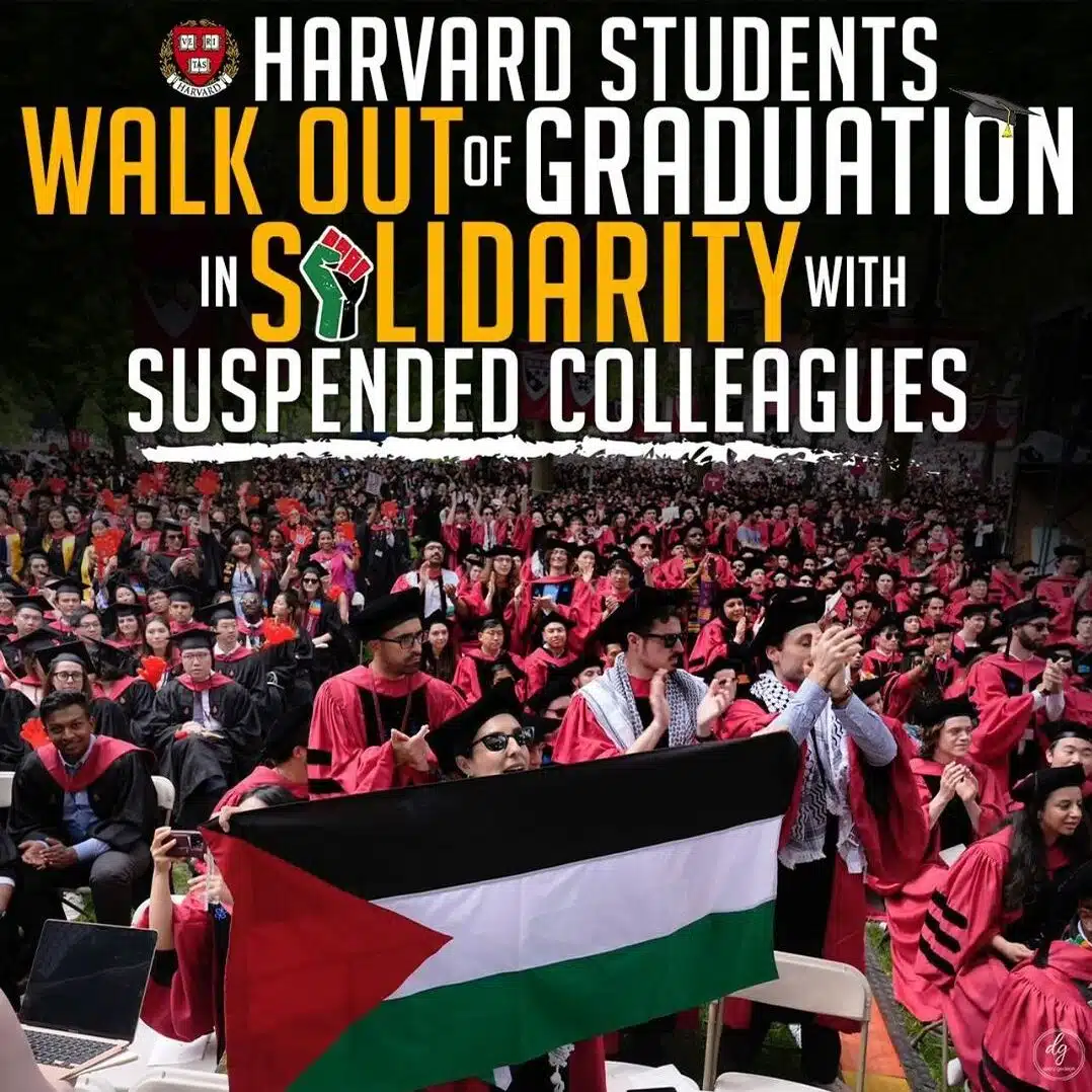 HARVARD STUDENTS WALK OUT OF GRADUATION IN SOLIDARITY WITH SUSPENDED COLLEAGUES