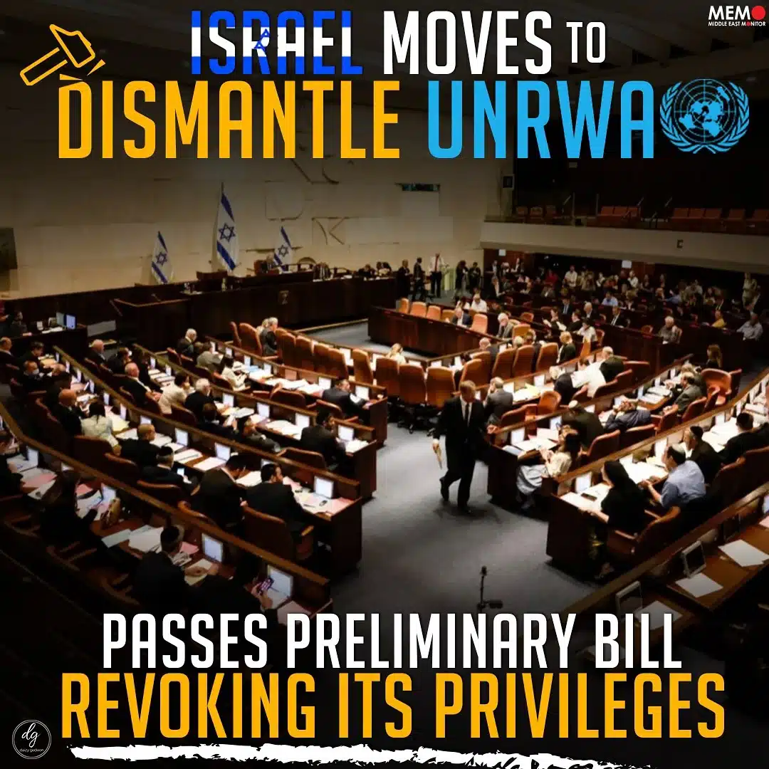 ISRAEL MOVES TO DISMANTLE UNRWA PASSES PRELIMINARY BILL REVOKING ITS PRIVILEGES
