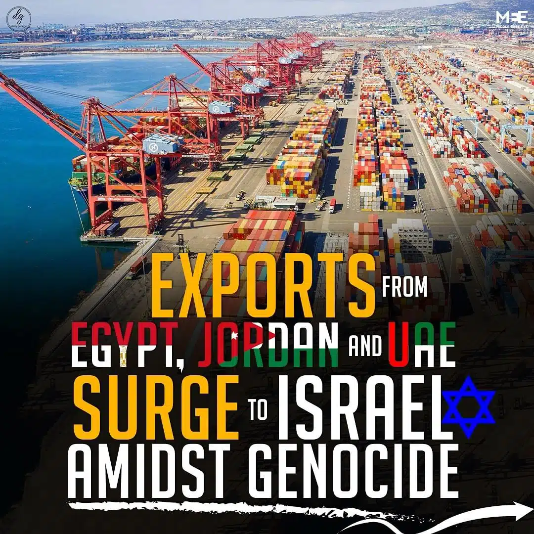 EXPORTS FROM EGYPT, JORDON AND UAE SURGE TO ISRAEL AMIDST GENOCIDE