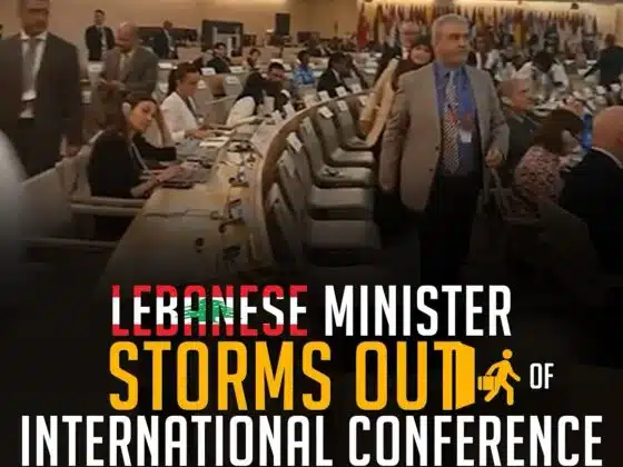 LEBANESE MINISTER STORMS OUT OF INTERNATIONAL CONFERENCE OVER ISRAELI SPEAKER