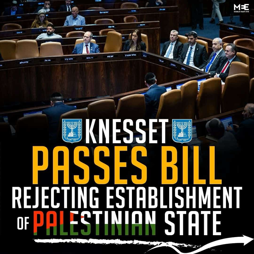 KNESSET PASSES BILL REJECTING ESTABLISHMENT OF PALESTINIAN STATE