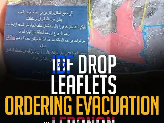 IDF DROP LEAFLETS ORDERING EVACUATION IN LEBANON