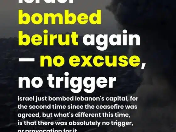 Israel Bombs Beirut Again Without Provocation — Second Strike Since Ceasefire, Palestine Responds