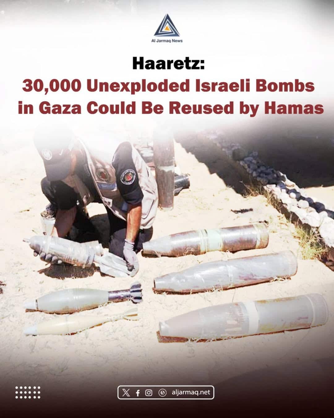 Haaretz via Al Jarmaq News: 30,000 Unexploded Israeli Bombs in Gaza Could Be Reused by Hamas