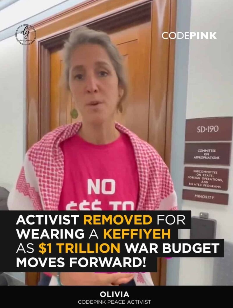 Olivia, CODEPINK Peace Activist, Removed for Wearing a Keffiyeh as $1 Trillion War Budget Advances