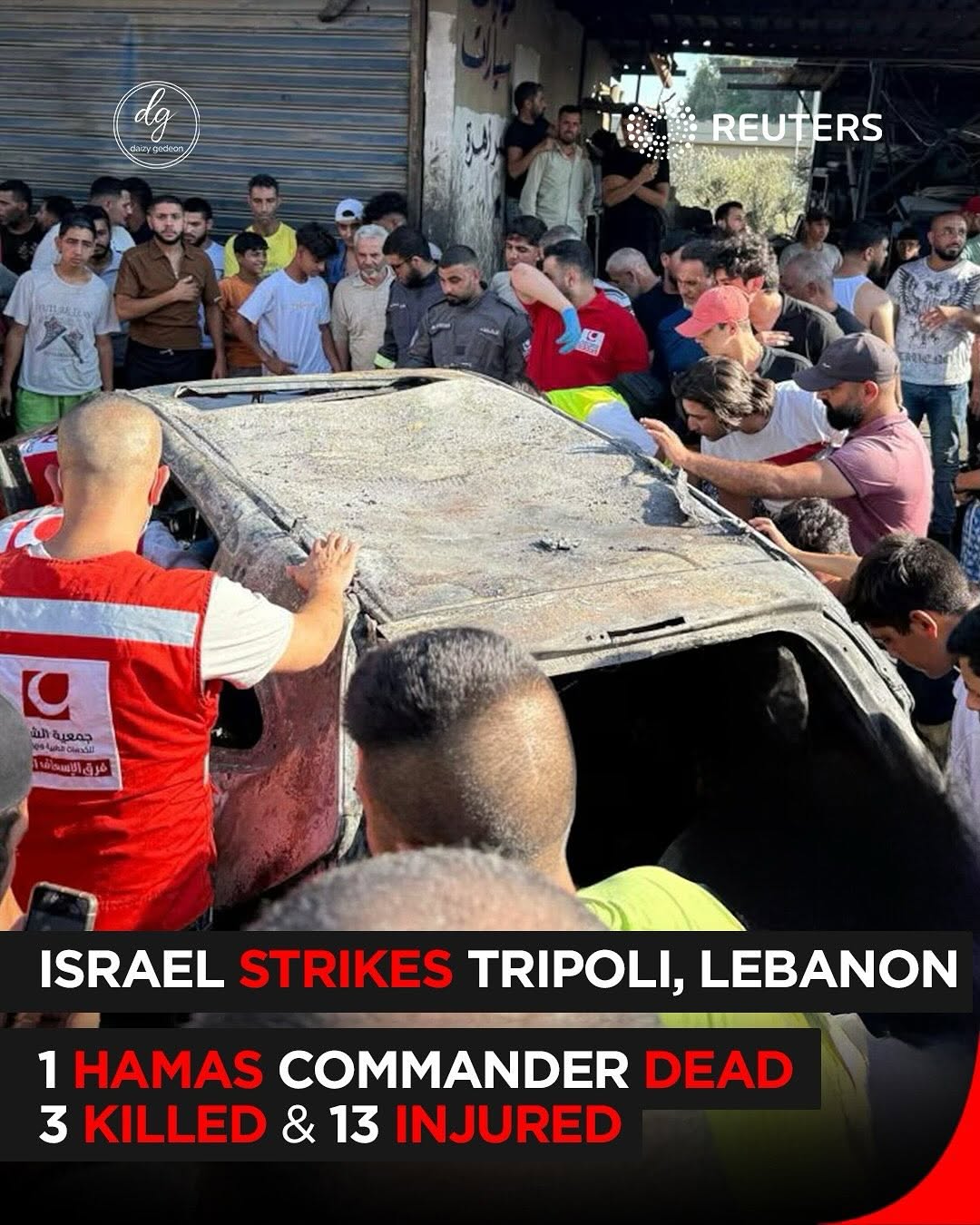 Reuters: Israeli Airstrike Hits Tripoli, Lebanon — 1 Hamas Commander Dead, 3 Others Killed, 13 Injured