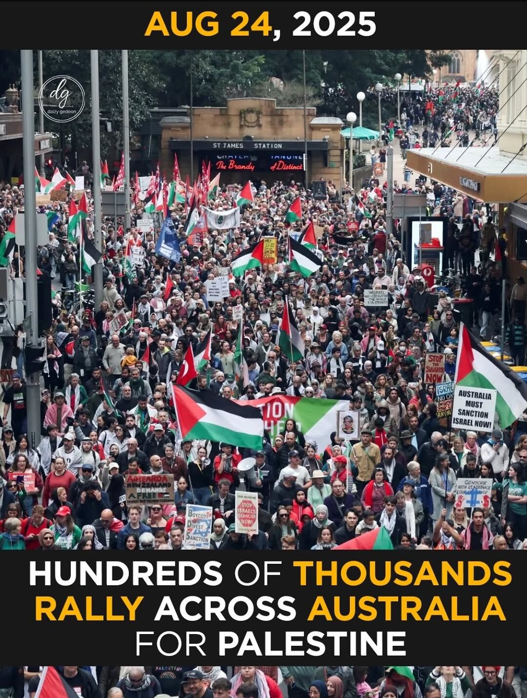 Aug 24, 2025: Hundreds of Thousands Rally Across Australia in Massive Pro-Palestine Protest