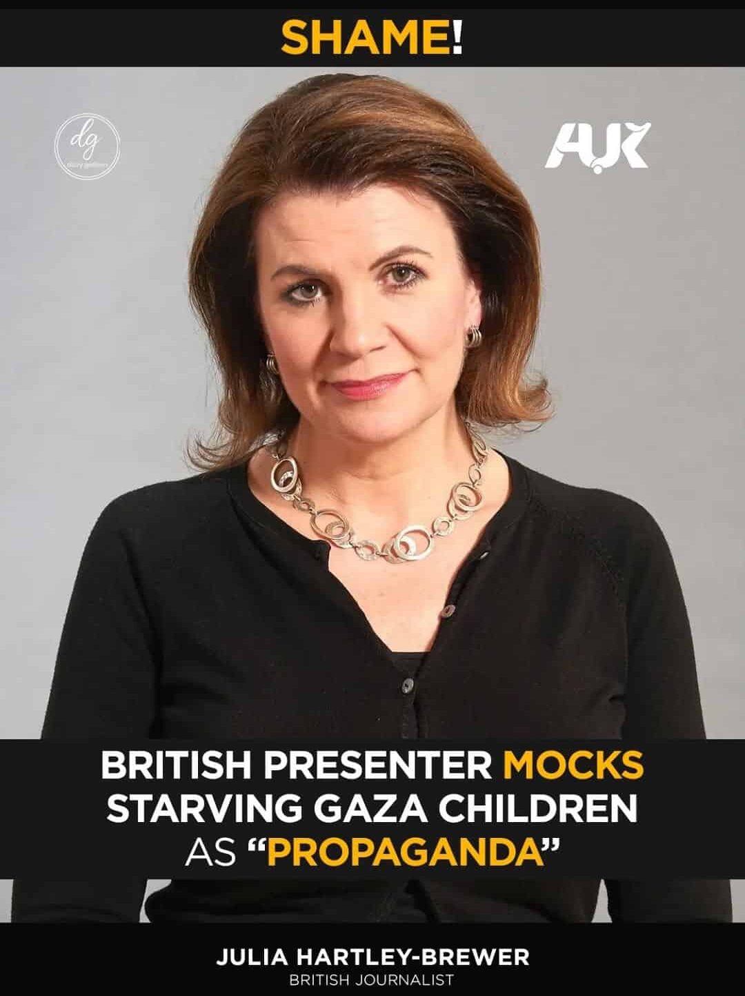 SHAME! British Journalist Julia Hartley-Brewer Mocks Starving Gaza Children as "Propaganda"