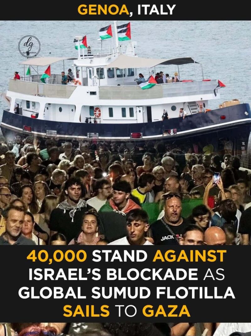 40,000 in Genoa Rally Against Israel’s Blockade as Global Sumud Flotilla Sets Sail for Gaza