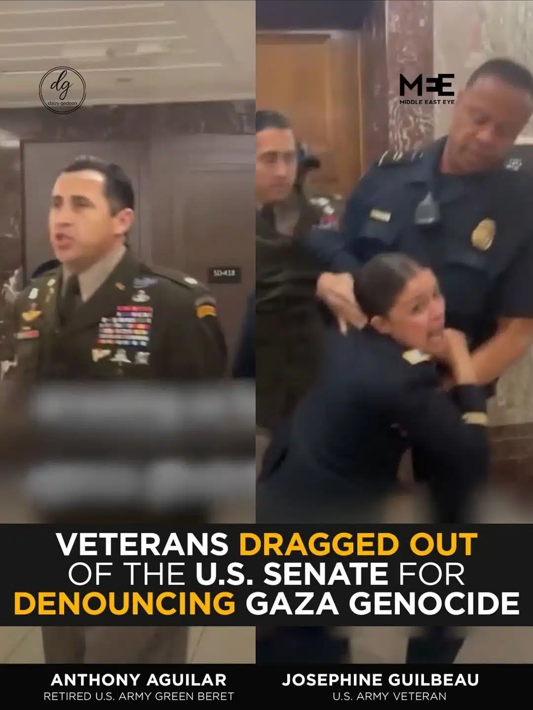 Middle East Eye: Veterans Dragged Out of U.S. Senate for Denouncing Gaza Genocide — Anthony Aguilar & Josephine Guilbeau
