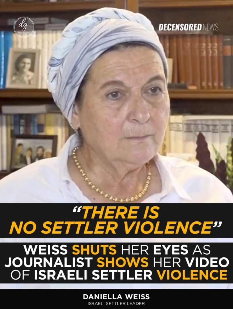“‘There Is No Settler Violence’ — Daniella Weiss Denies Reality as Journalist Shows Her the Proof”