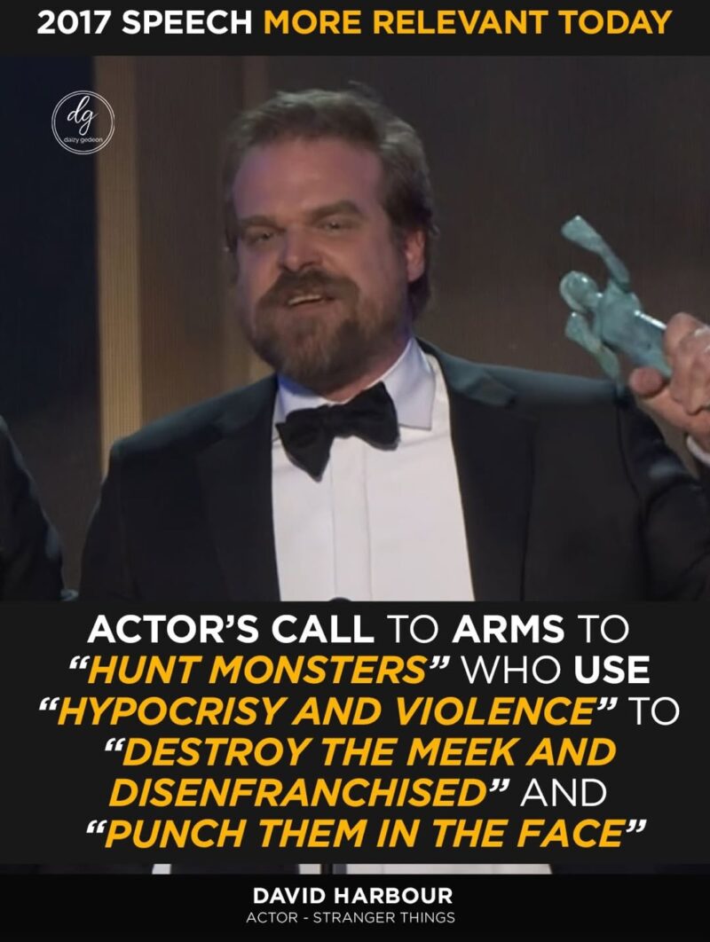 2017 Speech More Relevant Today: David Harbour’s Fiery Call to Confront “Hypocrisy and Violence”