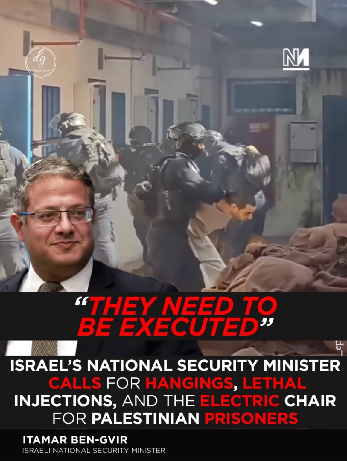 Itamar Ben-Gvir Calls for Death Penalty for Palestinian Prisoners