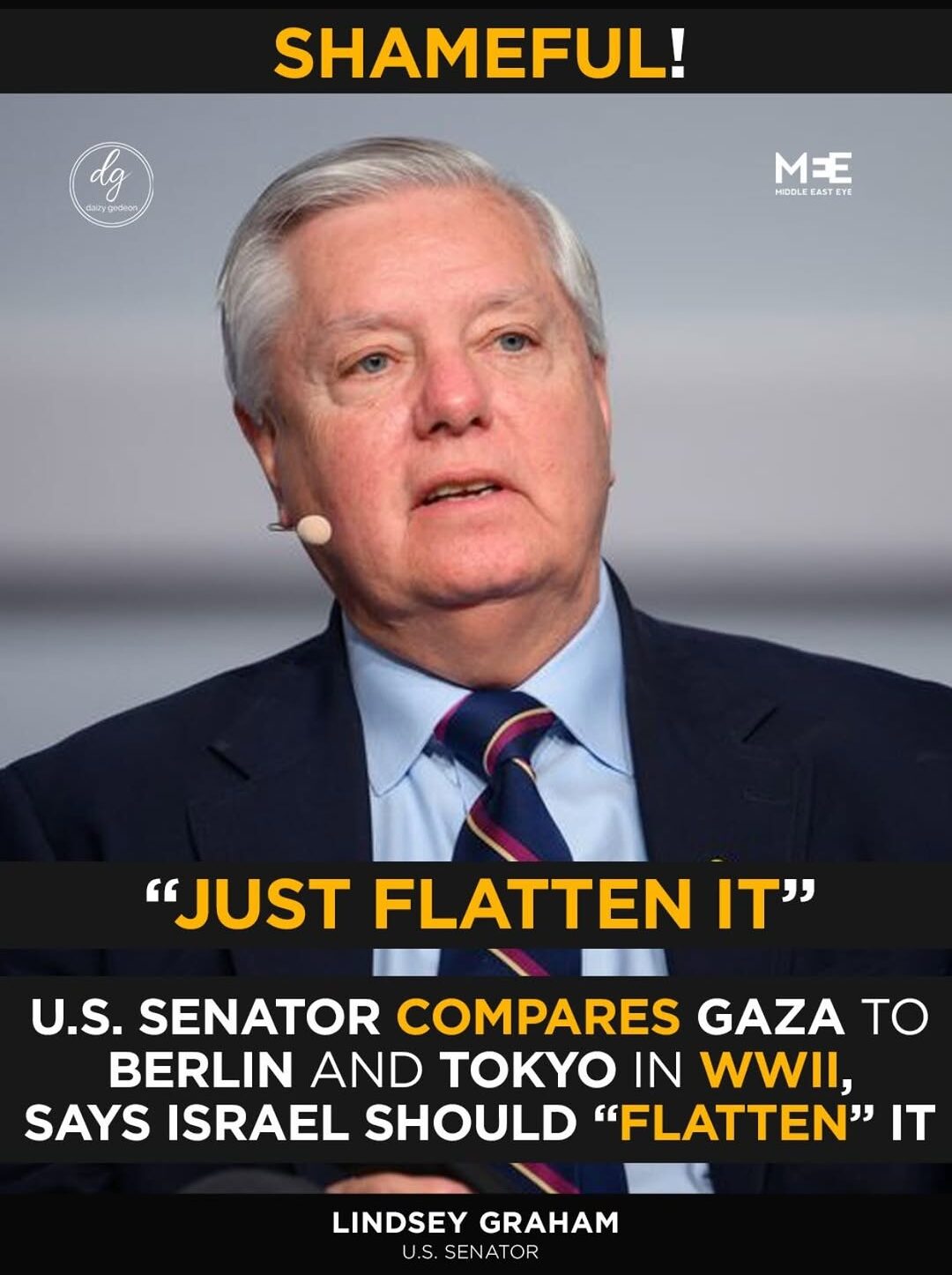 US Senator Lindsey Graham Compares Gaza to WWII Berlin, Urges Israel to “Flatten” It