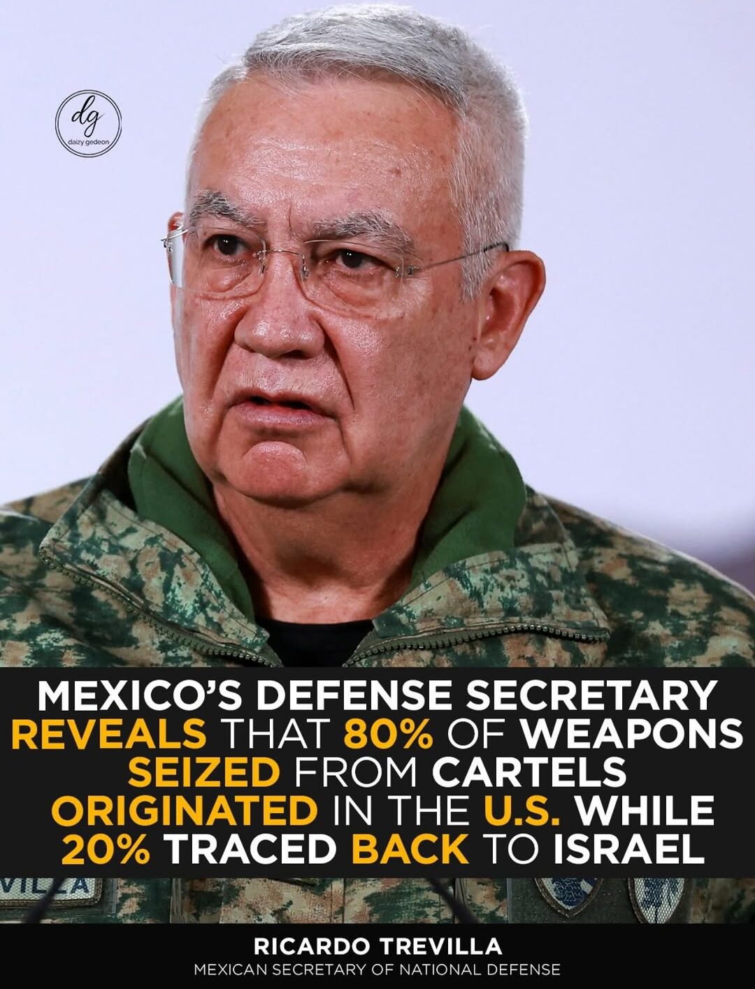 Mexico’s Defense Chief Says 80% of Cartel Weapons Come From U.S., 20% Traced to Israel