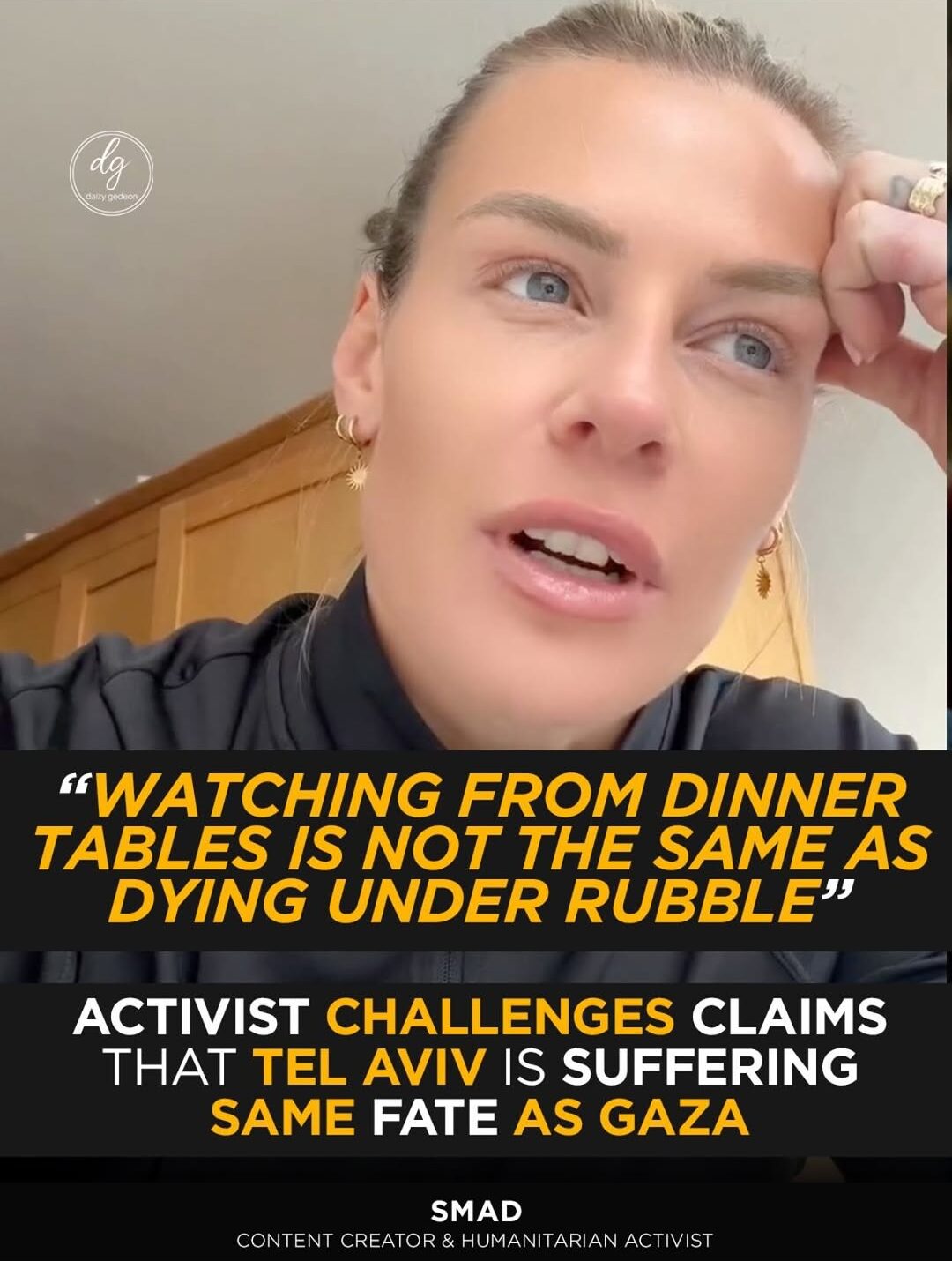 Activist SMAD Rebuts Claims Tel Aviv Faces Same Fate as Gaza: “Watching From Dinner Tables Isn’t Dying Under Rubble”