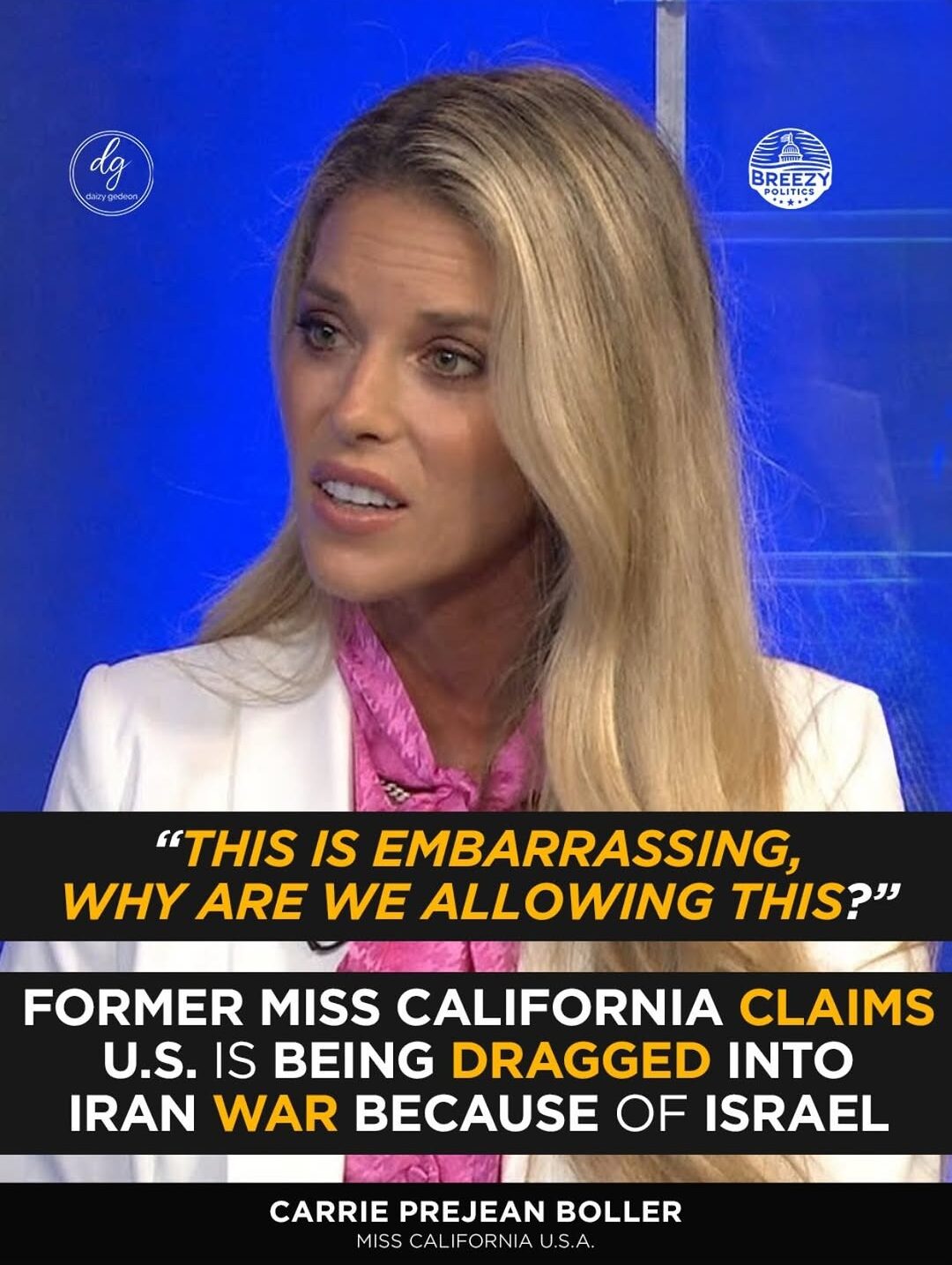 Carrie Prejean Boller Criticizes U.S. Policy on Iran and Israel, Sparking Political Backlash