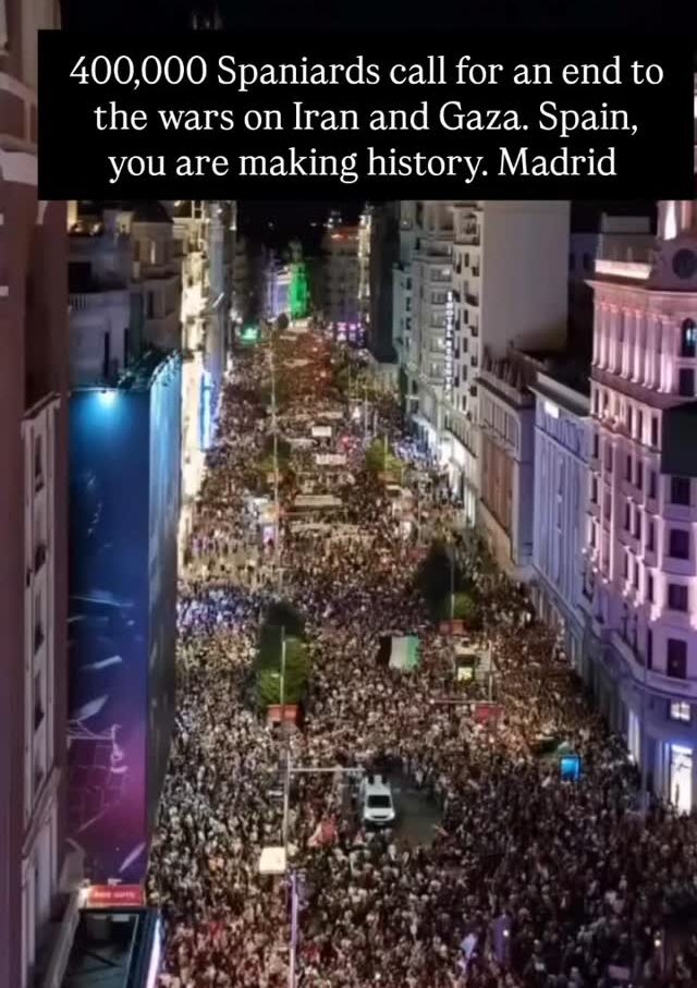 Hundreds of Thousands Rally Across Spain for Peace, Calling to End Wars in Iran and Gaza