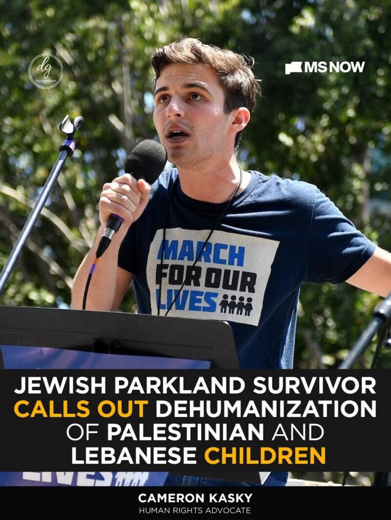 Parkland Survivor Cameron Kasky Condemns Dehumanization of Palestinian and Lebanese Children