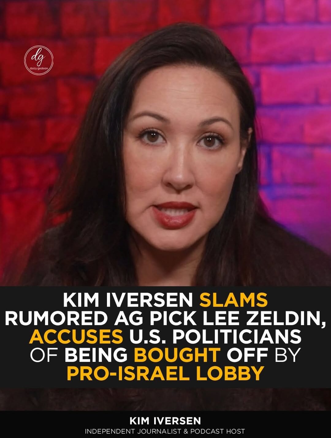 Kim Iversen Slams Reported AG Pick Lee Zeldin, Alleges Pro-Israel Lobby Influence
